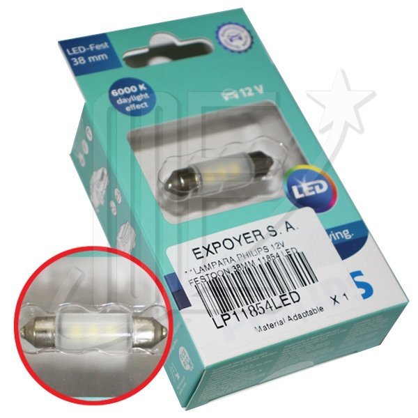 LAMPARA PHILIPS 12V FESTOON 38mm 11854 LED**